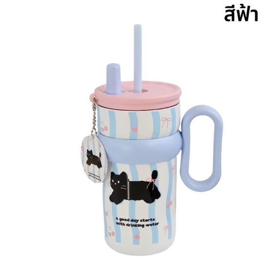 แก้วเก็บความเย็น 540ml สแตนเลส 316 ลายการ์ตูนแมวน่ารัก แก้วน้ำเก็บอุณหภูมิ มีหลอดดูดและหูจับ พกพาสะดวก รูปที่ 3