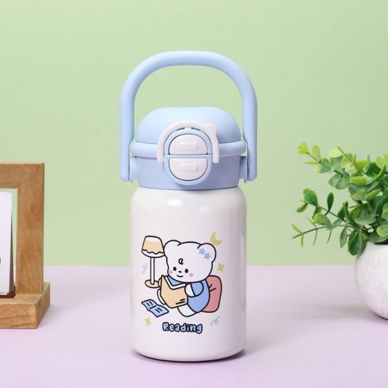 กระบอกน้ำสแตนเลส 316 เก็บความเย็น-ร้อน ลายการ์ตูนหมีกระต่ายน่ารัก ขนาด 400ml แก้วน้ำสูญญากาศ พกพาง่าย พร้อมหลอด รูปที่ 5