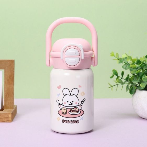 กระบอกน้ำสแตนเลส 316 เก็บความเย็น-ร้อน ลายการ์ตูนหมีกระต่ายน่ารัก ขนาด 400ml แก้วน้ำสูญญากาศ พกพาง่าย พร้อมหลอด รูปที่ 6