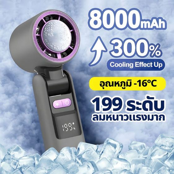 พัดลมไอเย็นพกพา รุ่น k-801 พัดลมมือถือปรับความแรง 199 ระดับ มีไฟฉายในตัว หน้าจอ LED พัดลมพกพาชาร์จแบตได้