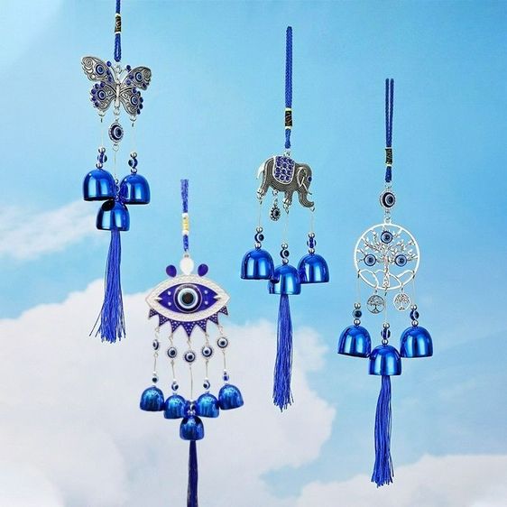 กระดิ่งลมฮวงจุ้ย โมบายดวงตาปีศาจ Evil Eye เครื่องรางตุรกี แขวนประตู หน้าต่าง ปรับฮวงจุ้ย เรียกโชคลาภ เสริมความโชคดี