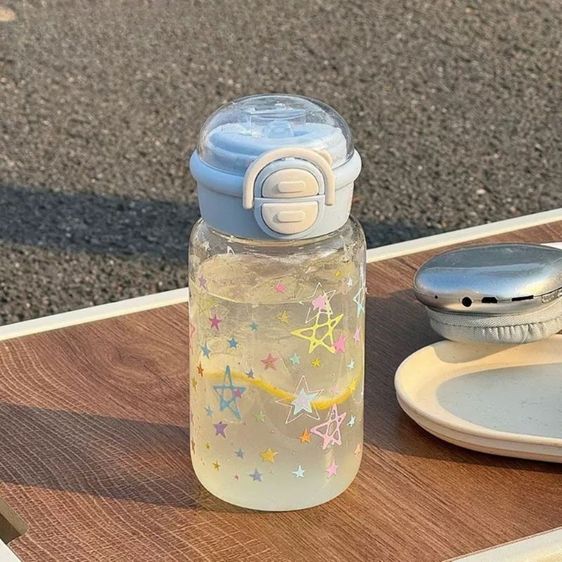 ขวดน้ำเด็กพร้อมหลอดดูด 600ml กระติกน้ำนักเรียน ลายดาวน่ารัก ปลอดสารพิษ BPA Free มีซีลซิลิโคนกันรั่วซึม รูปที่ 4