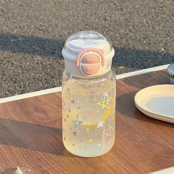 ขวดน้ำเด็กพร้อมหลอดดูด 600ml กระติกน้ำนักเรียน ลายดาวน่ารัก ปลอดสารพิษ BPA Free มีซีลซิลิโคนกันรั่วซึม รูปที่ 3