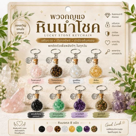 เครื่องประดับต่างๆ พวงกุญแจหินนำโชคแท้ หินมงคล สายมู จี้เงิน Fu (福) เสริมดวงรอบด้าน โชคลาภ เงินทอง ความมั่นใจ ของขวัญมงคล