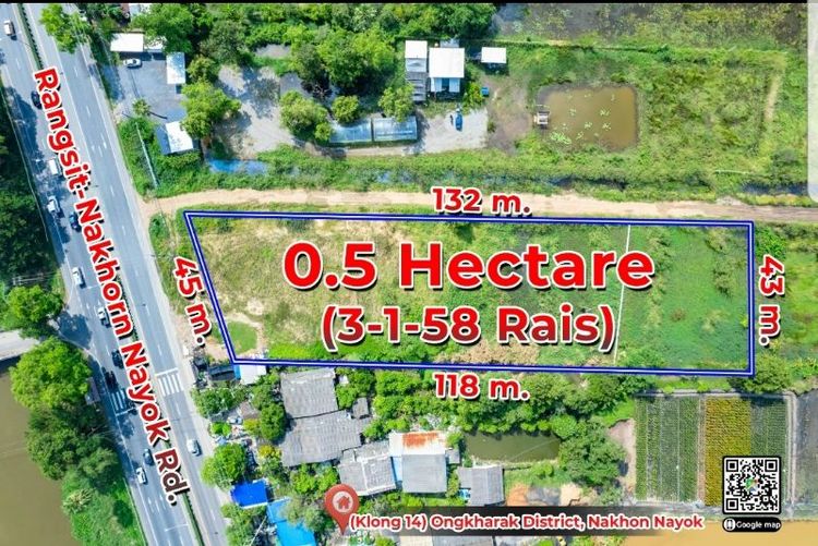ขายที่ดินคลอง 14 เนื้อที่ 3 ไร่ 1 งาน 58 ตร.ว.