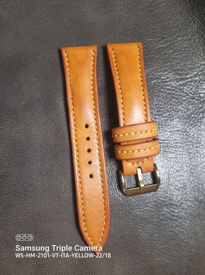 สายนาฬิกาหนังฟอกฝาดอิตาลี สีเหลืองแทน Handmade ขนาดหู 22 มม. มีหนุนนูน + เสริมหนังให้ทนทาน + ซับ รูปที่ 4
