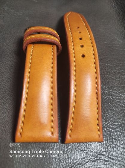 สายนาฬิกาหนังฟอกฝาดอิตาลี สีเหลืองแทน Handmade ขนาดหู 22 มม. มีหนุนนูน + เสริมหนังให้ทนทาน + ซับ รูปที่ 5