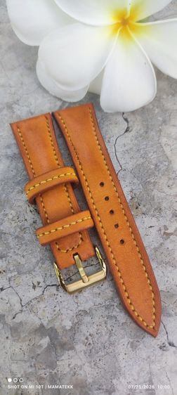 สายนาฬิกาหนังฟอกฝาดอิตาลี สีเหลืองแทน Handmade ขนาดหู 22 มม. มีหนุนนูน + เสริมหนังให้ทนทาน + ซับ รูปที่ 6