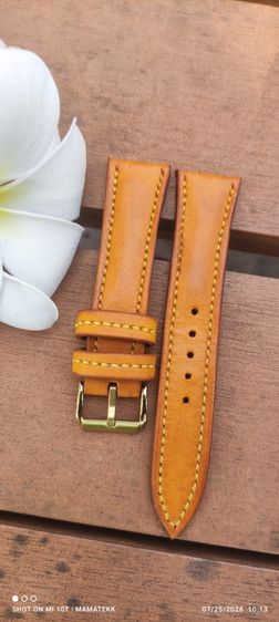 สายนาฬิกาหนังฟอกฝาดอิตาลี สีเหลืองแทน Handmade ขนาดหู 22 มม. มีหนุนนูน + เสริมหนังให้ทนทาน + ซับ รูปที่ 8