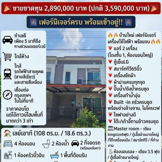 Prinsiri ตกแต่งครบ 2024 ไม่ใช่ ขายขาดทุนหรือเช่าบ้าน🔥ลดโหด🔴🔥ขายขาดทุนถึงสิ้นเดือนนี้เท่านั้นพร้อมจบ💸ราคา2,890,000บาท(ปกติราคา3,680,000บาท)✅️💸 รูปที่ 3