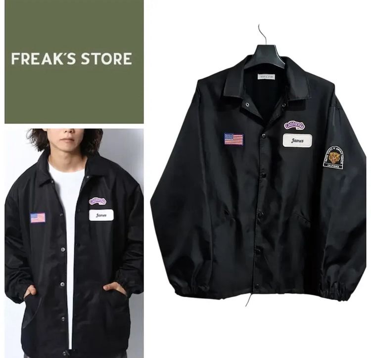 อื่นๆ อื่นๆ ไม่ระบุ เสื้อโค้ชแจ็คเก็ต FREAK'S STORE ไซส์ M สีดำ ปักลายสไตล์อเมริกัน เท่ สตรีท สภาพสวย