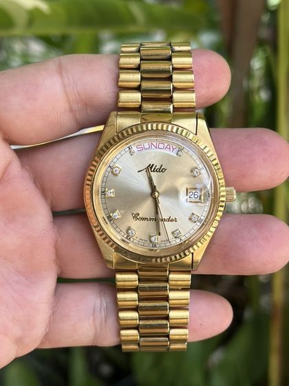 Mido Commander Automatic Swiss Madeเรือนสแตนเลสสึทองขอบทองหยักทรงโรเล็กซ์ หลักพลอย มีวันที่ สัปดาห์ สภาพสวย ขนาดตัวเรือน 37mm. เม็ดมะยมเขันกลียว รุ่น8299 รูปที่ 2