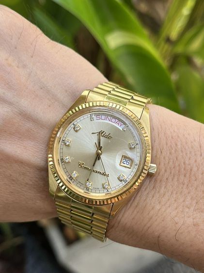 Mido Commander Automatic Swiss Madeเรือนสแตนเลสสึทองขอบทองหยักทรงโรเล็กซ์ หลักพลอย มีวันที่ สัปดาห์ สภาพสวย ขนาดตัวเรือน 37mm. เม็ดมะยมเขันกลียว รุ่น8299 รูปที่ 7