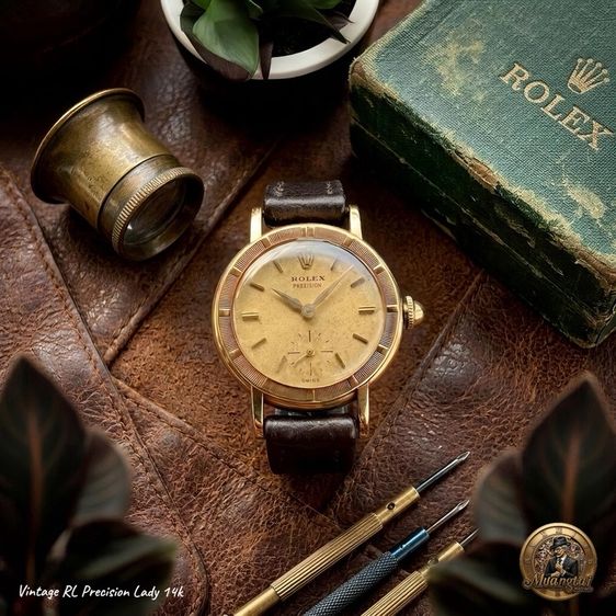 Rolex Precision 2 เข็มครึ่ง ทองคำ 14k Yellowgold Handwiding Swiss Lady Watch Vintage