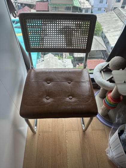 เก้าอี้ตั้งข้างห้อง/เก้าอี้โต๊ะอาหาร หนังเทียม น้ำตาล เก้าอี้ mid century