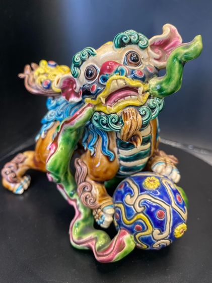 สิงโตจีนมงคลคู่ Shiwan Ware (สือวาน) เซรามิกสะสม มีตราประทับใต้ฐาน รูปที่ 2