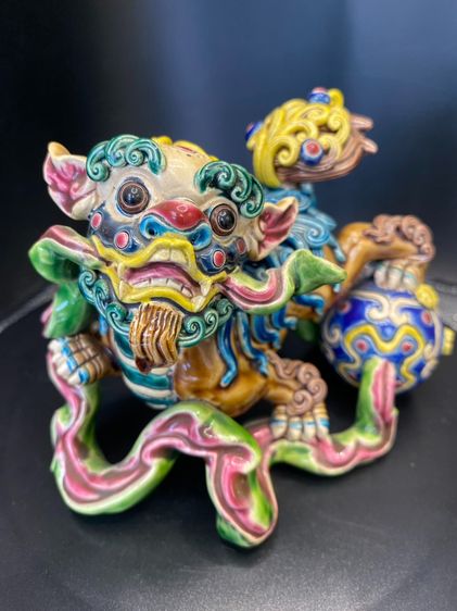 สิงโตจีนมงคลคู่ Shiwan Ware (สือวาน) เซรามิกสะสม มีตราประทับใต้ฐาน รูปที่ 5