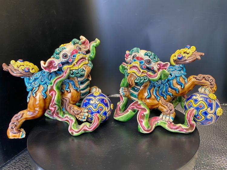 สิงโตจีนมงคลคู่ Shiwan Ware (สือวาน) เซรามิกสะสม มีตราประทับใต้ฐาน รูปที่ 8