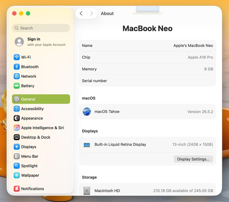 MacBook Neo 13-inch A18 Pro 2026 Ram8GB SSD256GB Citrus Apple Care 21 March 2027 รูปที่ 12