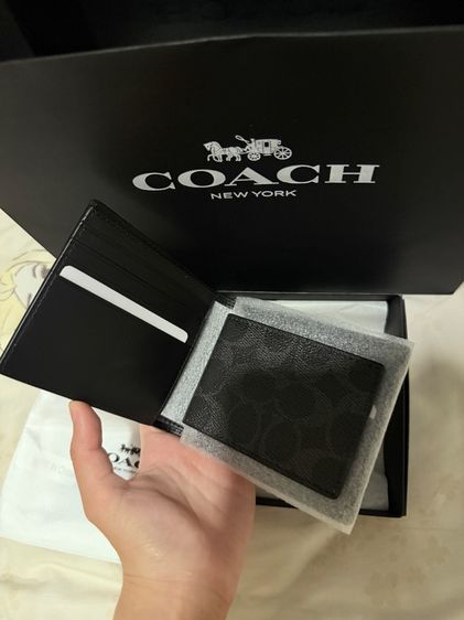 ชาย ดำ Coach wallet men  3-In-1 Wallet In Signature Canvas