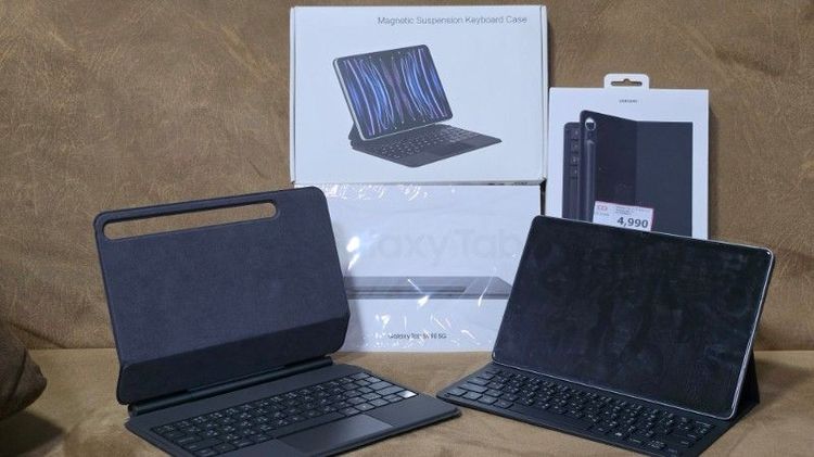 128 GB Samsung Galaxy Tab S9 FE 5G + Book Cover Keyboard Slim - AI Ley + Magnetic Suspension Keyboard Case