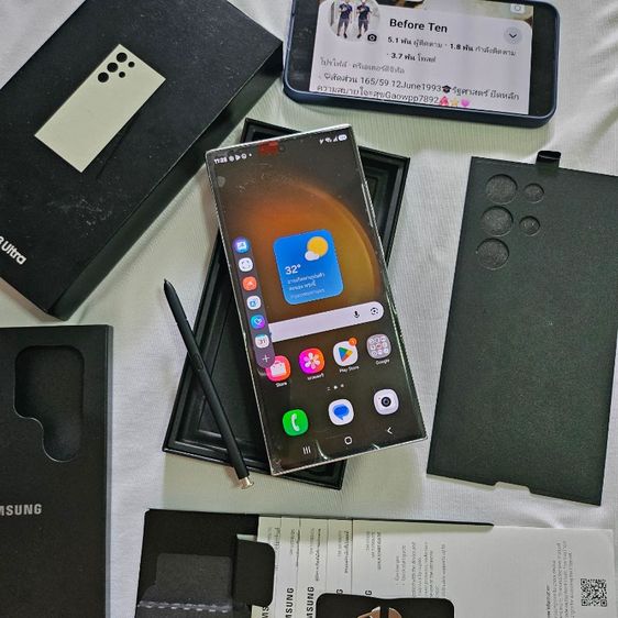 Samsung S23 ultra 5G 256g ศูนย์ไทยTh สีครีม มีกล่อง  ได้รับเคลมเปลี่ยนจอ และแบตใหม่ศูนย์ ประกันอะไหล่90วัน ใช้งานดีเยี่ยมครับ รูปที่ 2