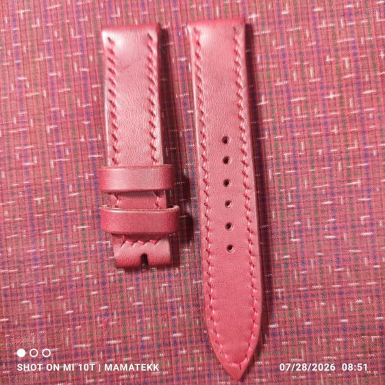 สายนาฬิกาหนังแท้ฟอกฝาดอิตาลี Handmade ขนาดหู 20 มม. ปลายสาย 18 มม. เย็บมือ ซับหนังแพะ มีสีน้ำตาลกับน้ำตาลออกม่วง รูปที่ 2