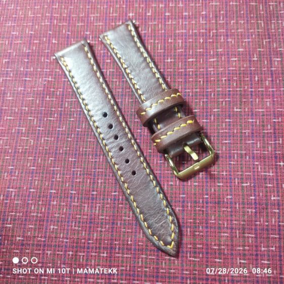 สายนาฬิกาหนังแท้ฟอกฝาดอิตาลี Handmade ขนาดหู 20 มม. ปลายสาย 18 มม. เย็บมือ ซับหนังแพะ มีสีน้ำตาลกับน้ำตาลออกม่วง รูปที่ 5