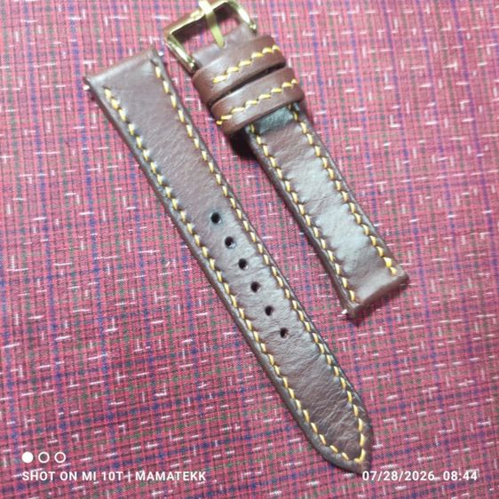 สายนาฬิกาหนังแท้ฟอกฝาดอิตาลี Handmade ขนาดหู 20 มม. ปลายสาย 18 มม. เย็บมือ ซับหนังแพะ มีสีน้ำตาลกับน้ำตาลออกม่วง รูปที่ 7