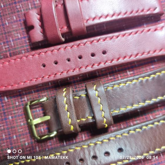 สายนาฬิกาหนังแท้ฟอกฝาดอิตาลี Handmade ขนาดหู 20 มม. ปลายสาย 18 มม. เย็บมือ ซับหนังแพะ มีสีน้ำตาลกับน้ำตาลออกม่วง รูปที่ 4