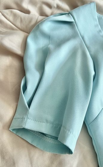 เดรสสีฟ้า คอสี่เหลี่ยม แขนสั้น สีฟ้าเขียว ของ Mogwanycloset รูปที่ 3