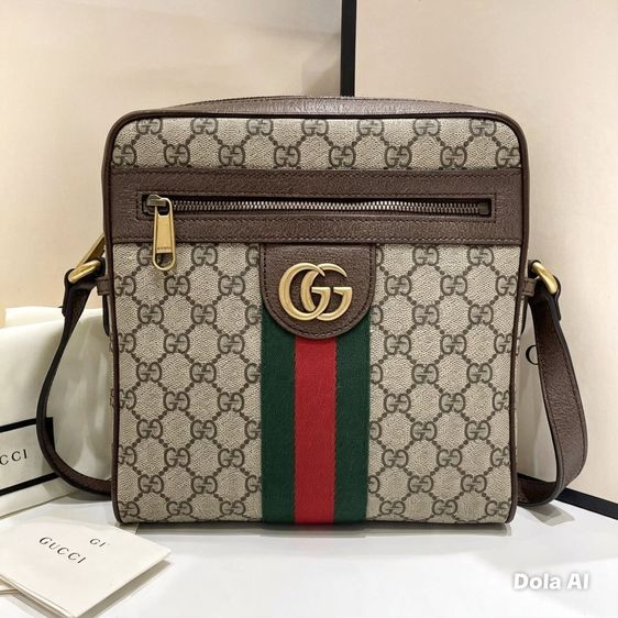 หนังแท้ ชาย น้ำตาล กระเป๋าสะพายGucci Small Ophidia Messenger Bag
