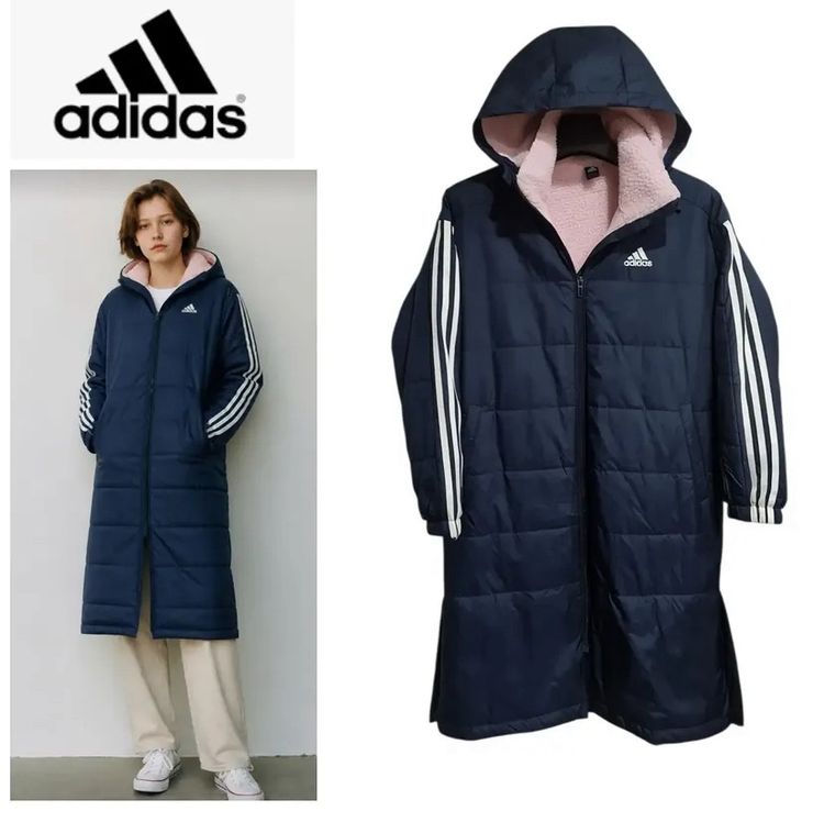 อื่นๆ ไม่ระบุ อื่นๆ เสื้อโค้ทกันหนาว Adidas แท้ สีน้ำเงินกรมท่า ด้านในบุขนฟлиซนุ่มสีชมพู Size 150 (เด็กโต/สาวตัวเล็ก) WIND.RDY
