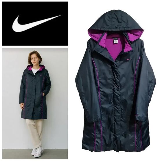 อื่นๆ ไม่ระบุ อื่นๆ เสื้อโค้ทกันหนาว Nike แท้ ทรงยาว สีดำด้านในบุฟลีซสีม่วง Size L