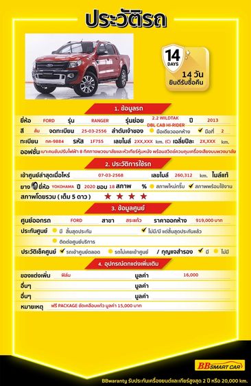 Ford Ranger 2013 2.2 Hi-Rider Wildtrak Pickup ดีเซล ไม่ติดแก๊ส เกียร์อัตโนมัติ ส้ม รูปที่ 2