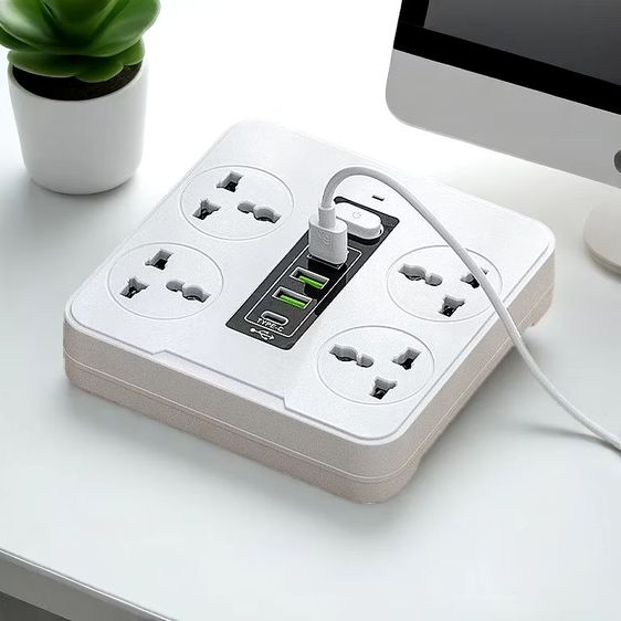 2300W ปลั๊กไฟ ทางพร้อมพอร์ต USB+PD 3 ช่อง ปลั๊กไฟ 8 ทาง ซ็อกเก็ตขยาย USB ซ็อกเก็ตไฟ 2 ทาง ปลั๊กไฟ 3m/5m/8m มอก.2432-2555