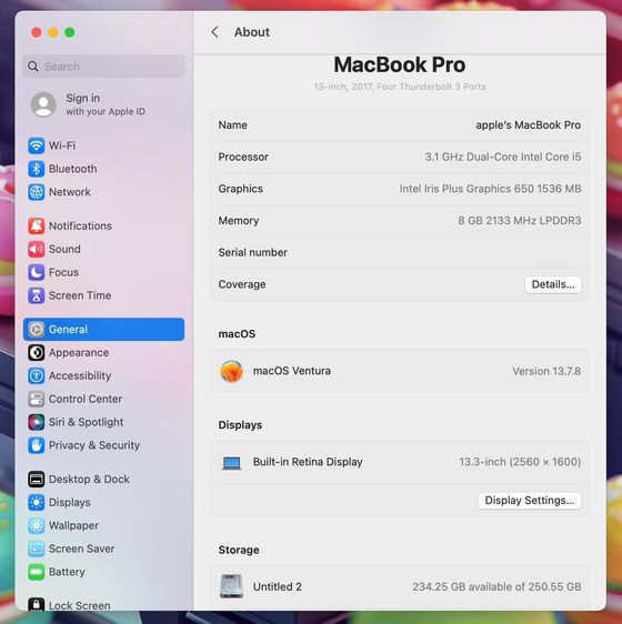 MacBook Pro 13-inch 2017 Ram8GB SSD256GB Silver รูปที่ 11