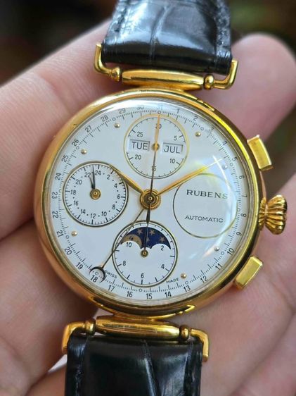 🔥Vintage RUBENS Triple-Date Calendar MoonPhase Chronograph 18k Solid Gold ฟังชั่นครบๆ รูปที่ 9