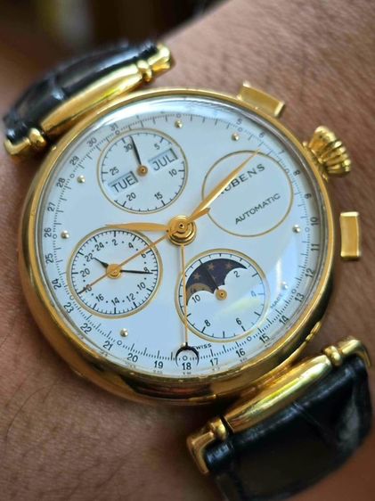 🔥Vintage RUBENS Triple-Date Calendar MoonPhase Chronograph 18k Solid Gold ฟังชั่นครบๆ รูปที่ 12