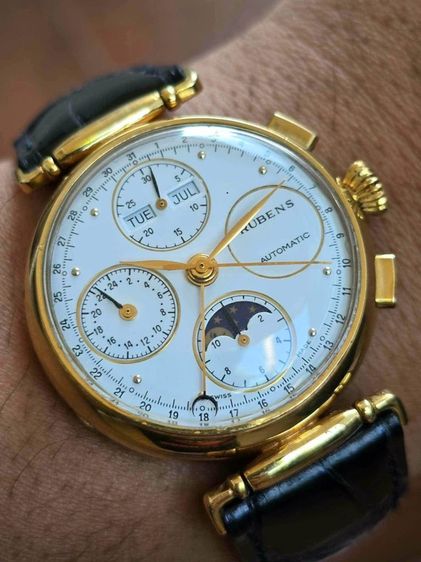 🔥Vintage RUBENS Triple-Date Calendar MoonPhase Chronograph 18k Solid Gold ฟังชั่นครบๆ