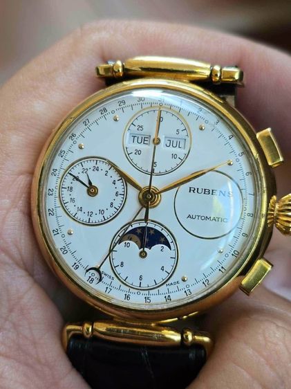 🔥Vintage RUBENS Triple-Date Calendar MoonPhase Chronograph 18k Solid Gold ฟังชั่นครบๆ รูปที่ 3