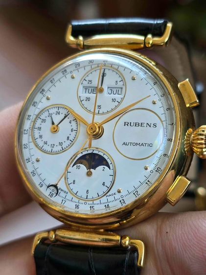 🔥Vintage RUBENS Triple-Date Calendar MoonPhase Chronograph 18k Solid Gold ฟังชั่นครบๆ รูปที่ 8