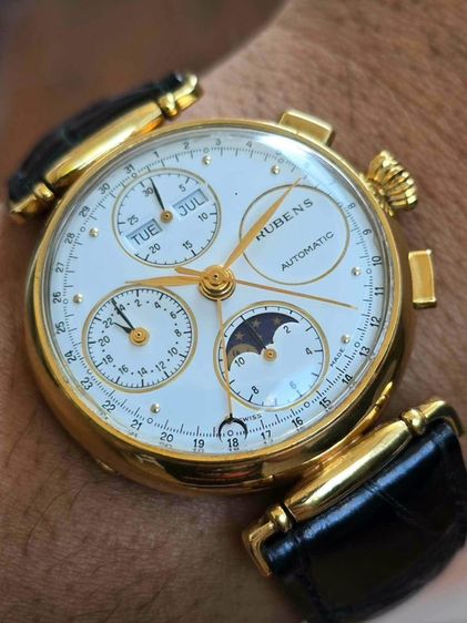 🔥Vintage RUBENS Triple-Date Calendar MoonPhase Chronograph 18k Solid Gold ฟังชั่นครบๆ รูปที่ 10