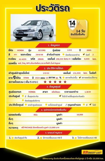 Honda Accord 2005 2.0 E Sedan เบนซิน ไม่ติดแก๊ส เกียร์อัตโนมัติ เทา รูปที่ 2