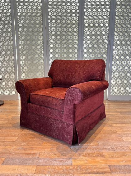 เก้าอี้นวม/เก้าอี้มีที่เท้าแขน ผ้าหุ้มเบาะ แดง เก้าอี้อาร์มแชร์ แบรนด์ ETHAN ALLEN 