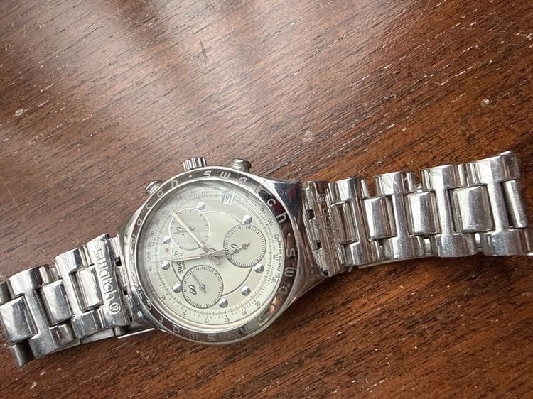 เงิน Swatch Irony Chronograph ของแท้ สายสแตนเลส