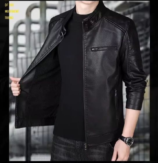 เสื้อแจ็คเก็ตหนังPu เสื้อกันหนาวแบบลำลองสำหรับผู้ชาย รูปที่ 3