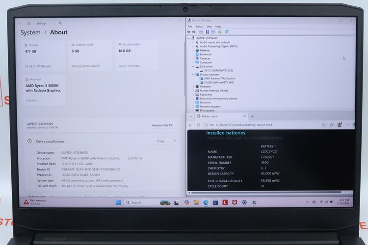 LENOVO IDEAPAD GAMING 3 Ryzen 5 5600H.GTX1650 RAM16.512GB รูปที่ 2