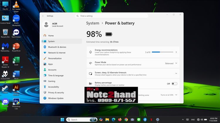 โน๊ตบุ๊คมือสอง ACER Core i5-1235U จอ14”IPS แรม8+NVMe256+การ์ดจอ Iris+วินโดว์แท้+ประกันศูนย์ รูปที่ 10