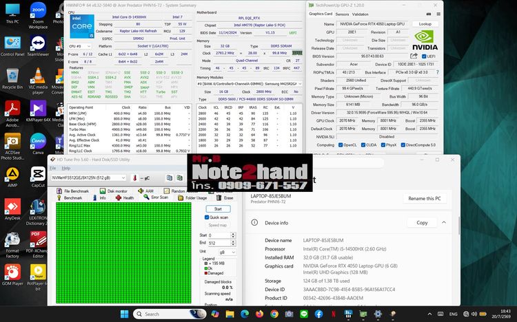 โน๊ตบุ๊คมือสอง ACER Core i5-14500HX จอ16.0” แรม32+NVMe512+NVMe1TB+RTX6GB+ปกศ. รูปที่ 12